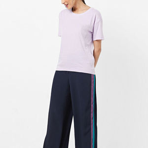 Camiseta de Cuello Redondo Color Lavanda para Mujer, Corte Regular, Manga Corta, Color Sólido, Jersey de Algodón, Top Informal Transpirable para Todas las Temporadas - Product Image 2