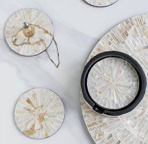 Sous-verres en nacre, style bohème, best-sellers, avec bordure noire, accessoires de table décoratifs - Product Image 1