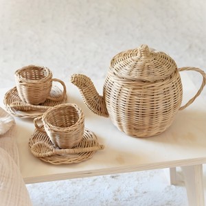 Imaginative play toy great quality rattan <b>teapot</b> <b>set</b> mini kids teaware children wooden tea cup toys - Product Image 1