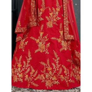 <b>Red</b> Embroidered Slub Silk Bridal <b>Lehenga</b> Choli Set for Women - Product Image 2