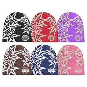 Gorro Unisex con Patrón de Estrella Geométrica, 100% Acrílico, Gorro de Invierno, Estilo Urbano, Casual, para Adultos, en Negro, Rojo, Morado, Marrón y Azul - Product Image 1
