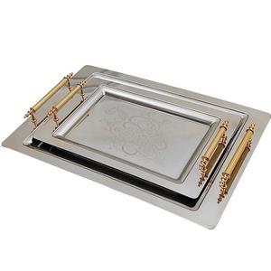 Plateau rectangulaire vintage en acier inoxydable, plateau de présentation pour buffet, plateau de service alimentaire en métal, rangement et organisation à domicile, plat à collation - Product Image 2