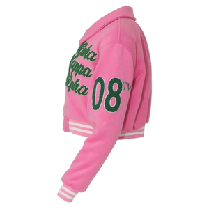For Pink Eco-friendly Breathable Men's Winter 100% Wool Varsity Jacket Embroidered Lettering Preppy Style Stand Collar Regular - Product Image 4