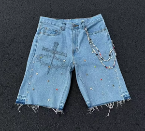Pantalones Cortos de Mezclilla de Lujo para Hombre con Diamantes 2026 – Shorts Vaqueros de Diseñador con Adornos, Moda Urbana - Product Image 1