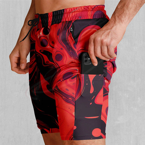 Men's Red Black <b>Abstract</b> <b>Print</b> Swim Shorts Quick Dry Drawstring Casual Board Shorts with Pockets - Product Image 4