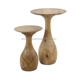 Solid Wood Nesting <b>Side</b> <b>Tables</b> <b>Set</b> of 2, Modern Sculptural Wooden Accent <b>Tables</b> for Living Room & Bedroom Modern Wooden Nesting - Product Image 1