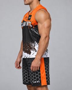 Ensemble d'uniformes de basket-ball pour hommes, orange et noir, impression par sublimation, polyester respirant, unisexe adulte - Product Image 5