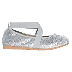 Ann'S Women Silver Sequined Ballet <b>Flats</b> Round Toe X-Strap Bow <b>Flat</b> All Seasons Fashion Shoes - Product Image 2