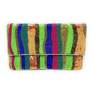 Handmade Durable <b>Sequin</b> Beaded Evening Bag Customizable Colorful <b>Rainbow</b> Stripe Clutch Crossbody Chain Envelope Portable - Product Image 2