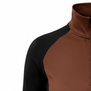 Women Chocolate Brown Black Quarter Zip Long Sleeve Athletic Training <b>Top</b> <b>Thumbhole</b> Slim Fit Running Gym Workout Sportswear - Product Image 3