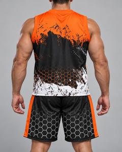 Ensemble d'uniformes de basket-ball pour hommes, orange et noir, impression par sublimation, polyester respirant, unisexe adulte - Product Image 6