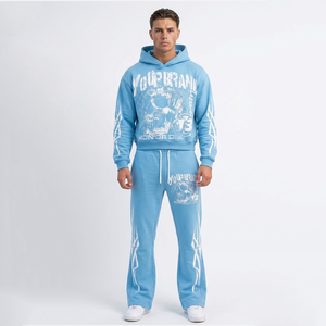 Ensemble de survêtement en coton épais personnalisé Eyre Sports Wear, sweat à capuche et pantalon de survêtement délavé à l'acide, broderie, sérigraphie, strass, mode - Product Image 5