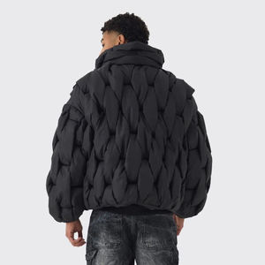 Chaqueta Acolchada Negra de Alta Calidad para Hombre, Cuello Alto, Cierre de Cremallera, Resistente al Viento, Abrigo Casual de Invierno, Relleno Grueso de Poliéster, Corte Holgado - Product Image 5