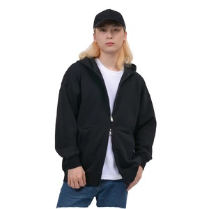 Sweat à capuche zippé pour homme en molleton bouclette 400 g/m² avec doublure, épaules tombantes, double fermeture éclair, polyester/coton, coupe ample, OEM - Product Image 3