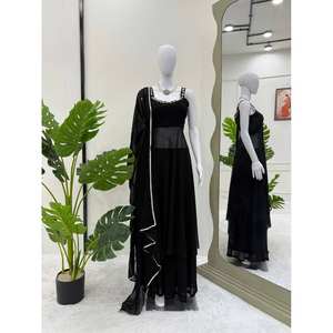 ชุดเดรสอนาร์กาลีสีดำ XL สำหรับงานปาร์ตี้ แบรนด์ RTC ตกแต่งด้วยงานฝีมือและกระจกแท้ เพื่อลุคที่สง่างาม น้ำหนัก 1 กิโลกรัม - Product Image 2