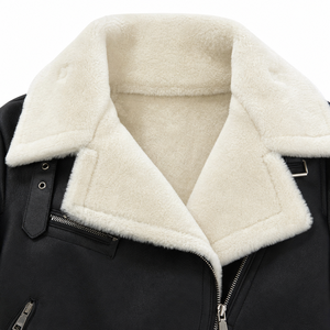 Chaqueta de Mujer Corta de Otoño, Negra, de Piel Sintética, Cortavientos, Tejida, Estampada, Moderna, con Cuello Vuelto, de Cuero Proteico - Product Image 6