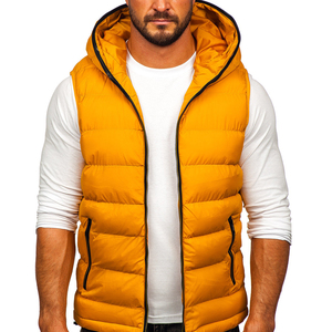 OEM ODM Custom Logo Men's Sleeveless Puffer Vest Jacket Winter Solid Plush Lining <b>Waistcoat</b> with Linen Shell - Product Image 1