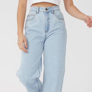 Pantalones vaqueros de mujer de cintura alta, pierna recta, lavado claro, corte holgado, largo completo, informales, de tela de algodón lavado a la piedra, para primavera - Product Image 1