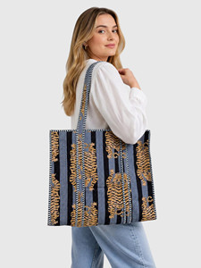 Bolso Tote Jacquard con Bordado de Tigre, Bolso de Hombro a Rayas para Mujer, Bolso de Mano Abierto a la Moda - Product Image 1