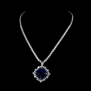 Collar de Plata con Diamantes Cultivados en Laboratorio y Colgante con Aspecto de Zafiro Azul |   Joyería nupcial | Joyería nupcial | Fabricante de Joyería - Product Image 1