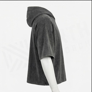North Approach Oversized Crop Hoodie Unisex <b>Raglan</b> Sleeve Washed Cotton Casual Hooded T-Shirt Front Logo Heat-Transfer Printing - Product Image 3