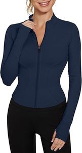 Camiseta de Yoga para Mujer INDEX, Azul, Media Cremallera, Manga Larga, Ajuste Ceñido, Transpirable, Poliéster, Ropa Deportiva, Diseño Sin Costuras, Color Sólido - Product Image 4