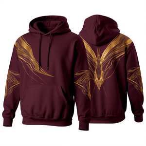 Sudadera con Capucha Premium para Hombre, Color Borgoña, Gruesa, con Diseño Gráfico, Oversize, de Algodón y Felpa, con Diseño Artístico en Degradado de Lujo - Product Image 3