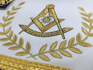 Past Master Blue Lodge <b>Apron</b> - <b>White</b> & Purple with Gold Machine Embroidery - Product Image 2
