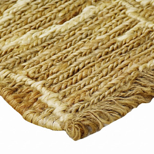 Tapis géométrique Ocre Or Ivoire, tufté à la main, écologique, antidérapant, à poils moyens, motif losanges entrelacés, avec franges pour - Product Image 6
