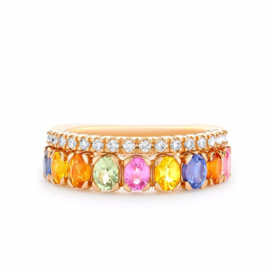 Anillo de Eternidad en Oro Rosa con Cristales Multicolores, Estilo Clásico, Unisex, para Uso Diario - Product Image 1