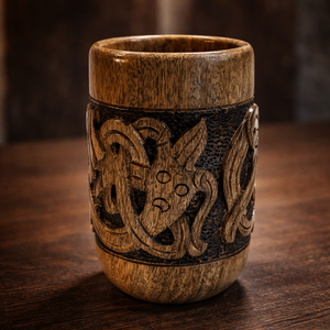 Wooden Drinking Mug with Coaster Handcrafted Design for Parties <b>Camping</b> & Weddings - Product Image 1