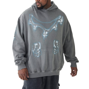 Sweat à capuche personnalisé effet vieilli et délavé au soleil, 100 % coton épais, en molleton bouclette délavé à l'acide pour homme, entièrement personnalisable - Product Image 1