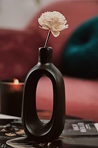 Vase à fleurs moderne en céramique chocolatée, 6 pouces, minimaliste, pour table, écologique, décoration maison et mariage - Product Image 5
