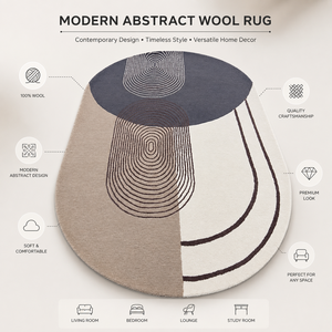 Alfombra Moderna Abstracta Ovalada de Lana para Sala de Estar o Dormitorio, Alfombra Decorativa Geométrica Contemporánea Hecha a Mano - Product Image 6