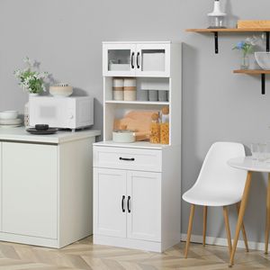 Moderno Dispensa da Cucina a 4 Ante Indipendente, 161 cm, in Legno Bianco, con Buffet, Credenza, Bar Caffè e Ripiani Regolabili - Product Image 2