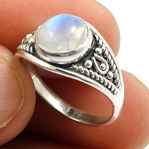 Bague artisanale en argent sterling 925 massif avec pierre de lune arc-en-ciel naturelle, bijoux bohèmes pour occasions spéciales, prix de gros - Product Image 3