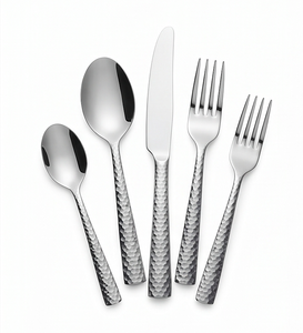 Hammered Handle Stainless Steel Silver Flatware <b>Set</b> <b>Mirrored</b> Finished Elegant Tableware For Home Hotel And Kitchen Use - Product Image 1