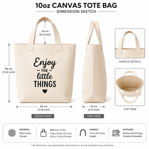 Bolsa de Lona 'Disfruta de las Pequeñas Cosas' Beige Unisex con Asa Corta, Frase Inspiradora, Abertura Superior, para Viajes y Compras de Verano - Product Image 2