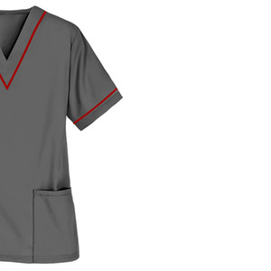 Blusa Médica para Mujer, Color Gris Carbón, Cuello en V, Ribete Rojo, Manga Corta, Dos Bolsillos, Uniforme de Enfermera - Product Image 4