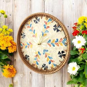 Horloge murale en rotin naturel avec support d'étiquette personnalisée, analogique, prix compétitif - Product Image 6