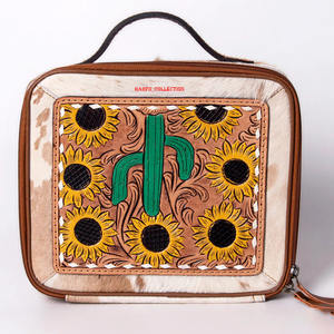 Bolso de mano de cuero para mujer con diseño floral de girasol y cactus, textura de piel con pelo, cremallera, para noche - Product Image 4