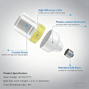 Lampadina LED a Pannocchia da 700W Equivalente, 10500 Lumen, Luce Bianca Diurna 5000K, Confezione da 2, Attacco Mogul Medio E26/E39, 70W Grande Luminosità - Product Image 5