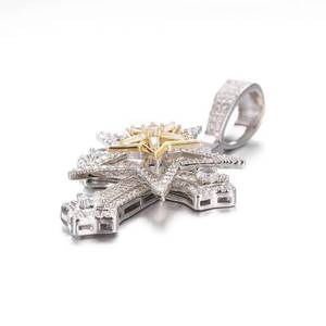 Collar con Colgante de Cruz Iced Out, Amuleto de Estrella Giratoria, Joyería de Pentagrama Rotatorio en Tono Plateado para Fiesta - Product Image 3