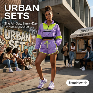 Ensemble urbain deux pièces en nylon froissé pour femme : veste courte zippée et short athlétique taille haute - Fournisseur - Product Image 1