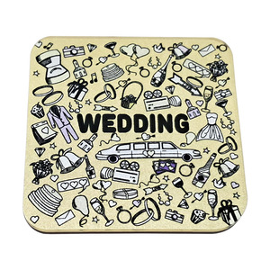 Souvenir de mariage, aimant de réfrigérateur carré en acrylique jaune, autocollant magnétique décoratif - Product Image 1