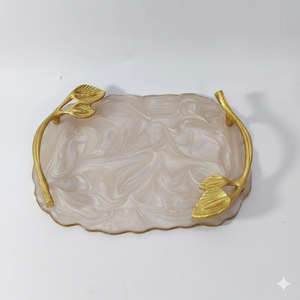 Elegante Bandeja Decorativa para Servir y Almacenar con Asas de Metal Dorado, para Té, Café, Bocadillos, Desayuno, Plato Moderno para Mesa de Comedor - Product Image 2