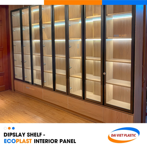 Estante de exhibición de roble claro Panel interior de PVC Fabricante Premier en Vietnam para muebles de sala de estar - Product Image 1