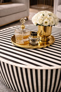 <b>Round</b> Wabi-Sabi Luxury Coffee <b>Table</b> Black and <b>White</b> Striped Modern Living Room Sofa <b>Table</b> - Product Image 3