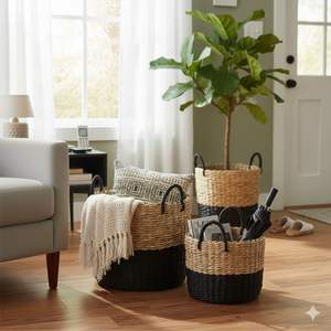 Juego de 3 cestas PANDA hechas a mano con corteza de banano - Product Image 5