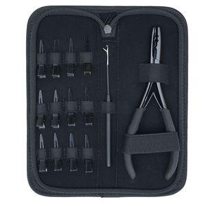 Hair Extension Tools Kit Micro Beads Crimping Plier Pulling Loop Tools Sectioning Clips Rexine Case Microlinks Micro Ring I-Tip - Product Image 1